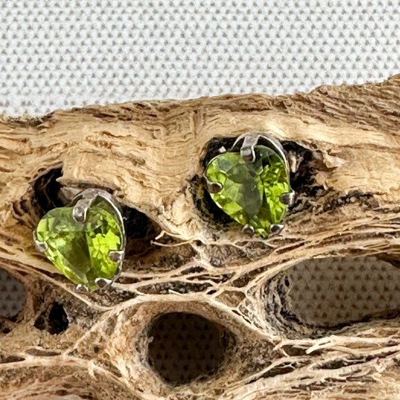Peridot Heart Stud Earrings, Sterling Silver - Picture 5 of 7